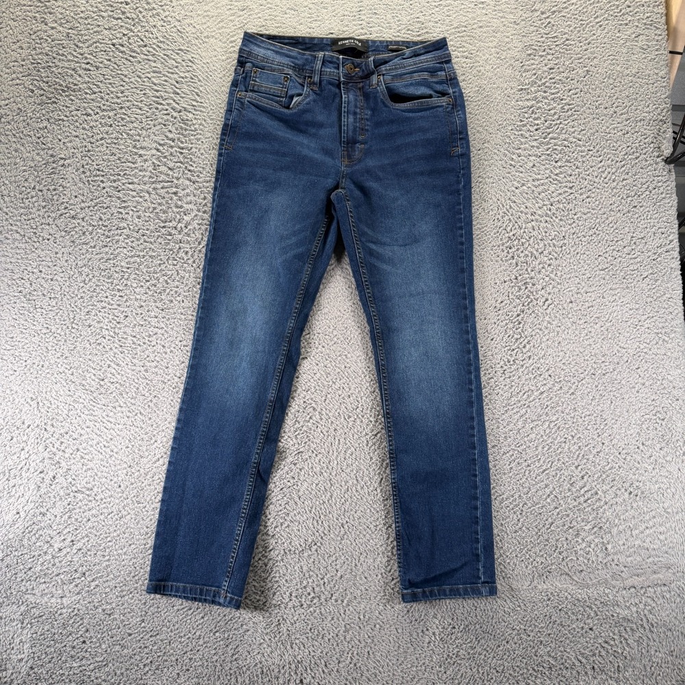 Kenneth Cole Jeans Mens 30x30 Blue Cotton Denim Tapered Workwear Faded Stretch